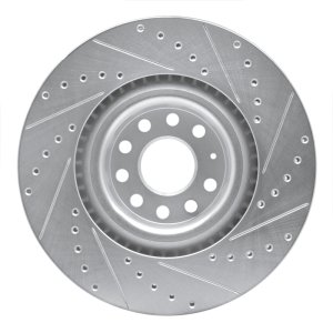 Audi S3 Brake Rotor (1) - Front Left - R1 Concepts - Drilled & Slotted - Silver - `06-`13